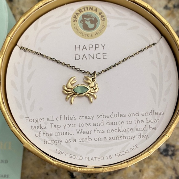 Sea La Vie Spartina 449 18kt Gold and Mint Crab Necklace New In Box - Picture 2 of 3